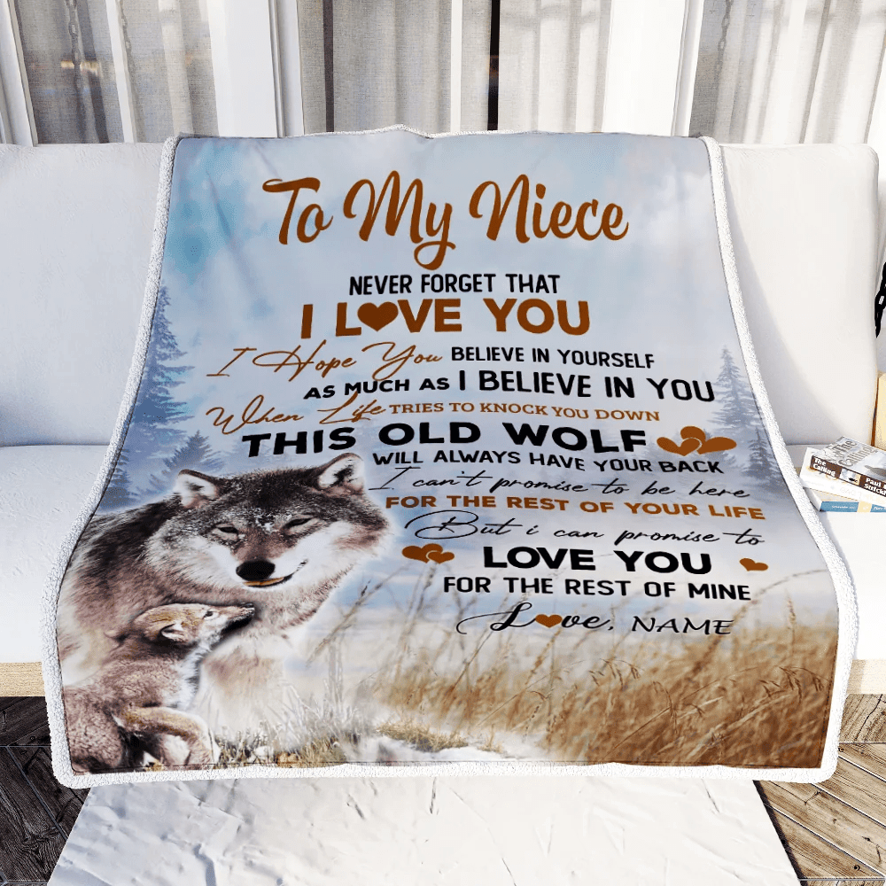 Personalized To My Niece Blanket From Aunt Uncle Never Forget That I Love You Wolf Niece Birthday Graduation Christmas Customized Bed Fleece Throw Blanket
