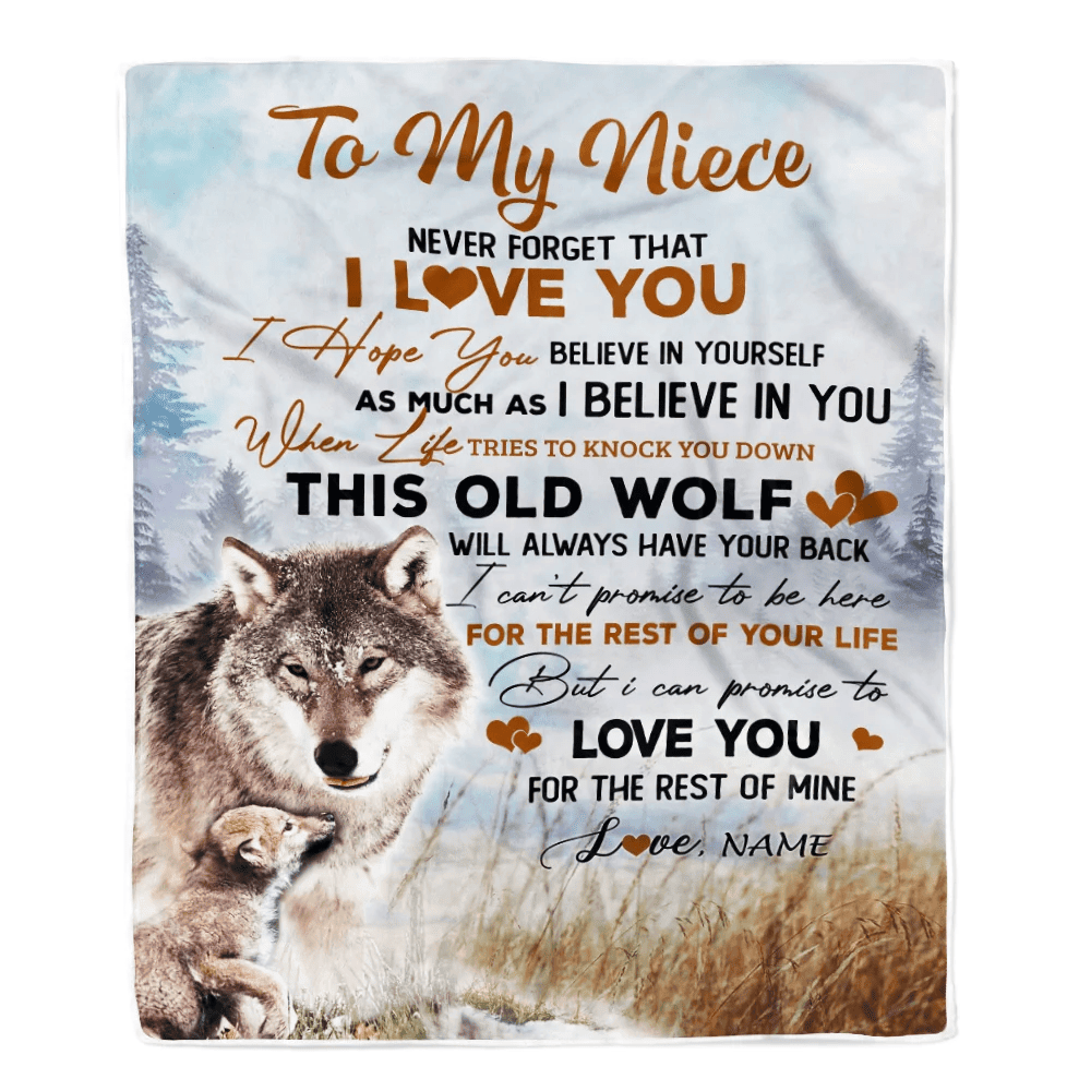 Personalized To My Niece Blanket From Aunt Uncle Never Forget That I Love You Wolf Niece Birthday Graduation Christmas Customized Bed Fleece Throw Blanket