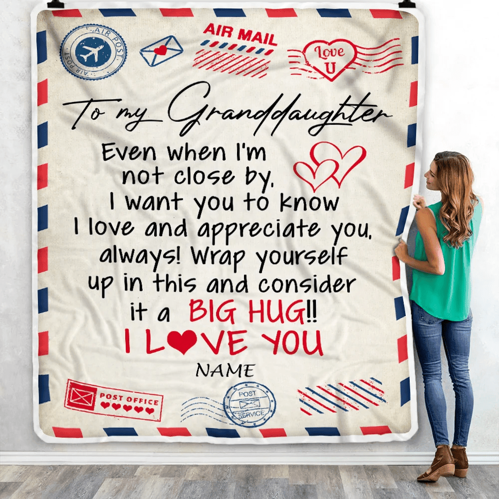 Personalized To My Granddaughter Blanket From Grandma Nana Grandpa I Love You Hugs Air Mail Letter Birthday Christmas Graduation Customized Fleece Blanket