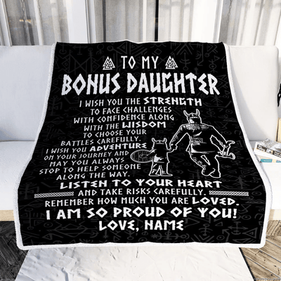 Personalized To My Bonus Daughter Viking Blanket From Stepdad I Am So Proud Of You Runes Viking Stepdaughter Christmas Customized Bed Fleece Blanket