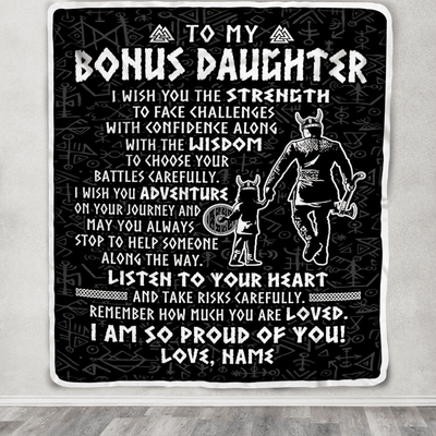 Personalized To My Bonus Daughter Viking Blanket From Stepdad I Am So Proud Of You Runes Viking Stepdaughter Christmas Customized Bed Fleece Blanket