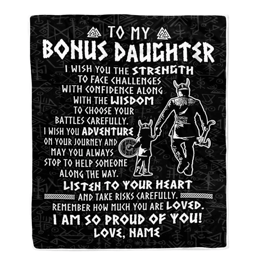 Personalized To My Bonus Daughter Viking Blanket From Stepdad I Am So Proud Of You Runes Viking Stepdaughter Christmas Customized Bed Fleece Blanket