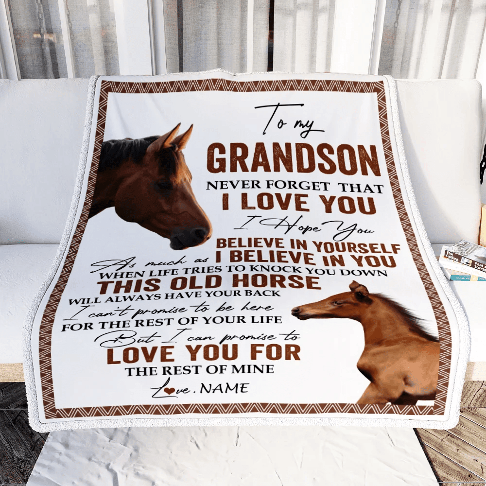 Personalized To My Grandson Blanket From Grandma Papa This Old Horse Love You Grandson Birthday Graduation Christmas Customized Bed Fleece Throw Blanket