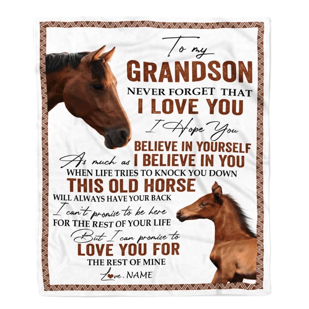 Personalized To My Grandson Blanket From Grandma Papa This Old Horse Love You Grandson Birthday Graduation Christmas Customized Bed Fleece Throw Blanket