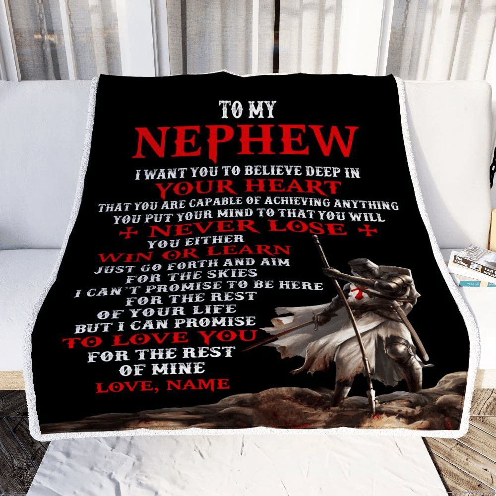 Personalized To My Nephew Knight Templar Blanket From Uncle You Will Never Lose Nephew Birthday Graduation Christmas Customized Bed Fleece Blanket