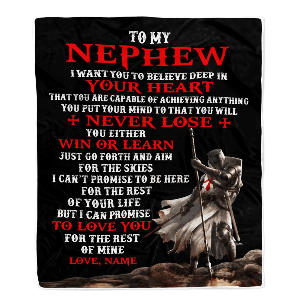 Personalized To My Nephew Knight Templar Blanket From Uncle You Will Never Lose Nephew Birthday Graduation Christmas Customized Bed Fleece Blanket