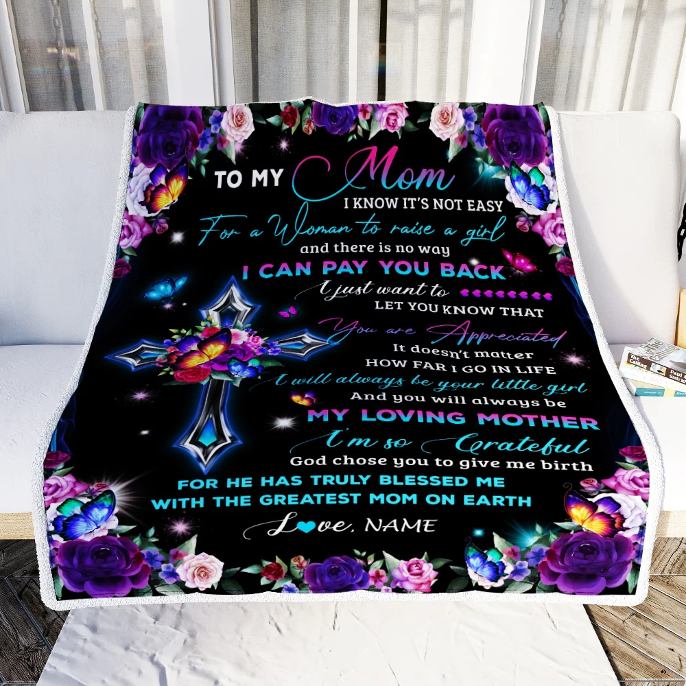 Personalized To My Mom Blanket From Daughter Letter Love You Cross Christian Mom Birthday Mothers Day Thanksgiving Christmas Customized Fleece Blanket