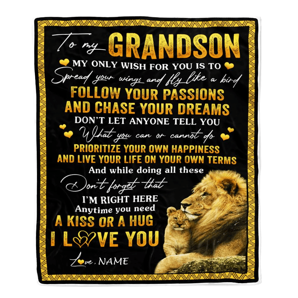 Personalized To My Grandson Blanket From Papa Grandpa Lion My Only Wish For You Grandson Birthday Graduation Christmas Customized Bed Fleece Throw Blanket