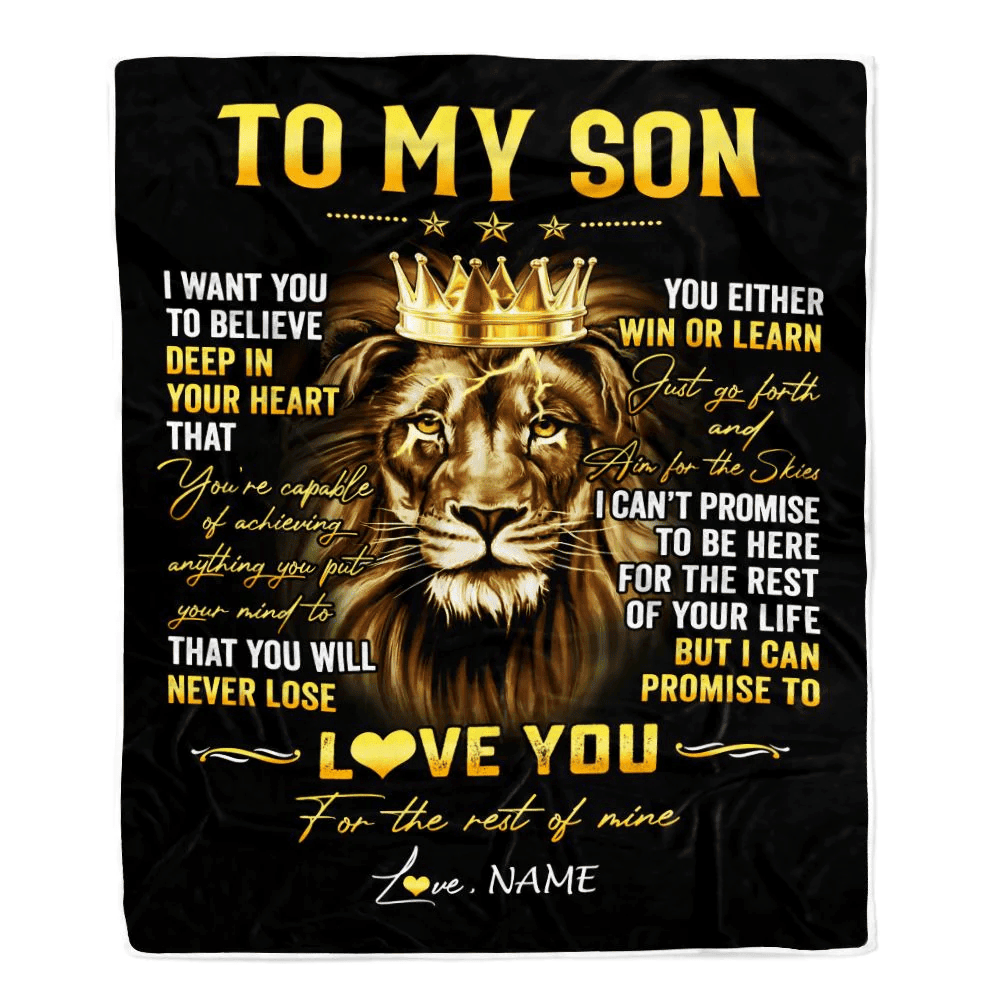 Personalized To My Son Blanket From Mom Dad Mother Father You Will Never Lose Lion Son Birthday Graduation Christmas Customized Fleece Throw Blanket