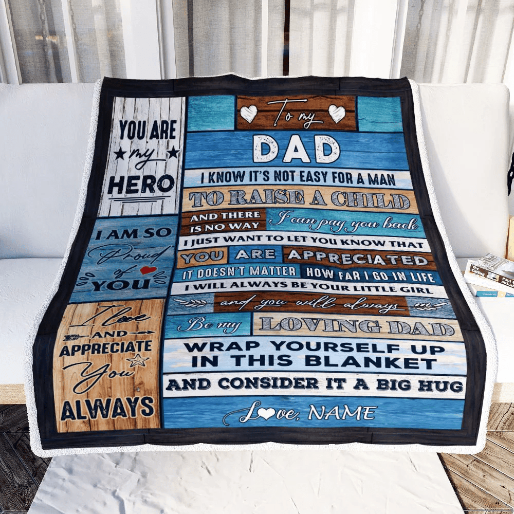 Personalized To My Dad Blanket From Daughter Son Wood It A Big Hug Be My Loving Dad Birthday Fathers Day Thanksgiving Christmas Customized Fleece Throw Blanket