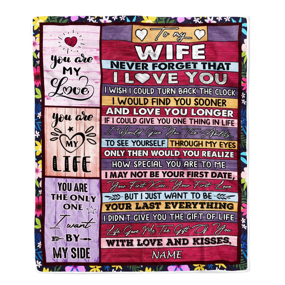 Personalized To My Wife Blanket From Husband's Name Wood Never Forget That I Love You Wife Anniversary Valentines Day Wedding Christmas Fleece Throw Blanket