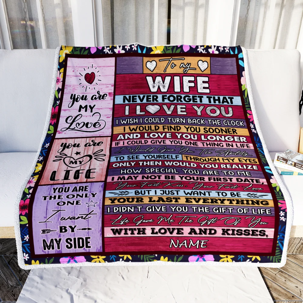 Personalized To My Wife Blanket From Husband's Name Wood Never Forget That I Love You Wife Anniversary Valentines Day Wedding Christmas Fleece Throw Blanket