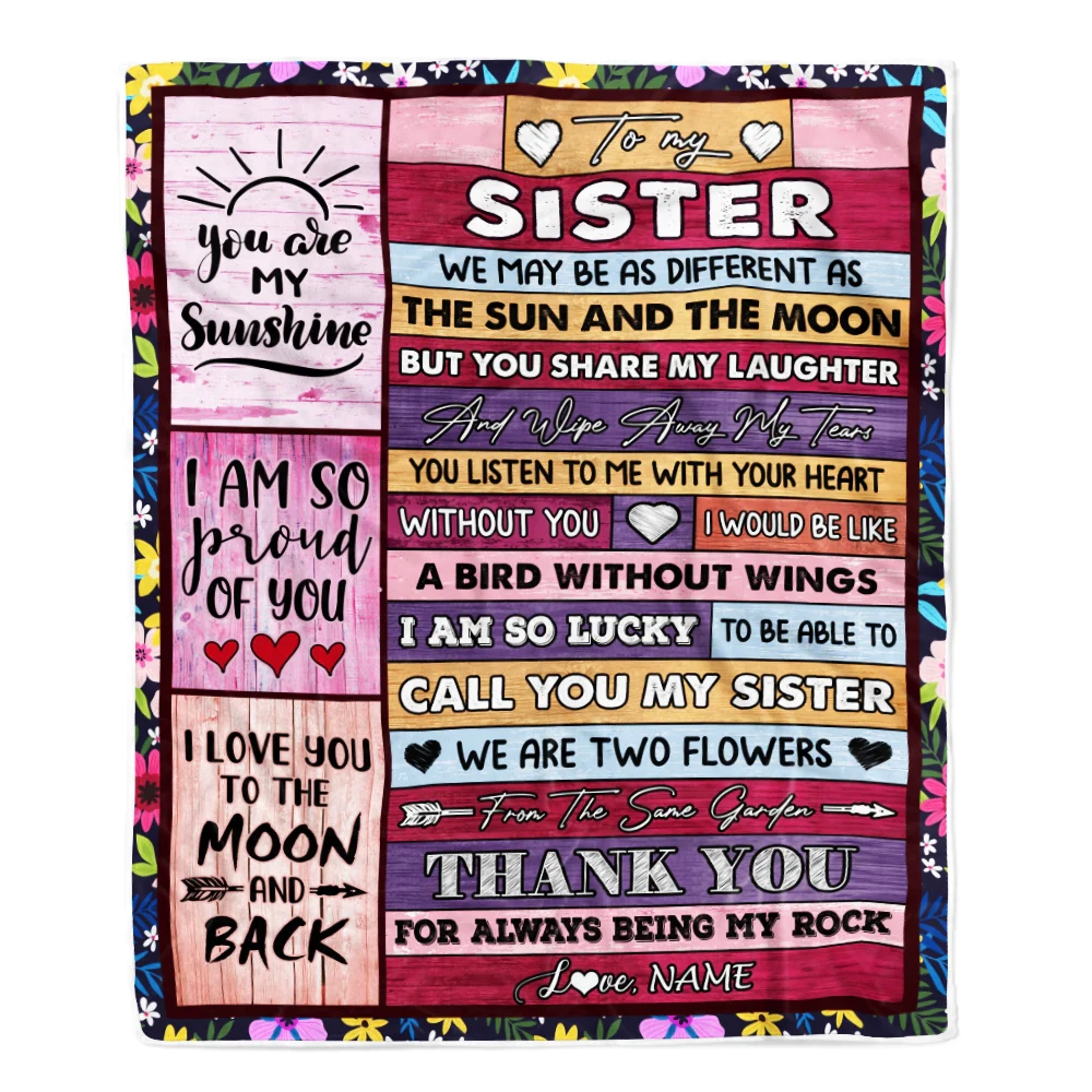 Personalized to My Sister Blanket From Sister Brother Thank You My Best Besties Sister Birthday Graduation Christmas Customized Fleece Throw Blanket