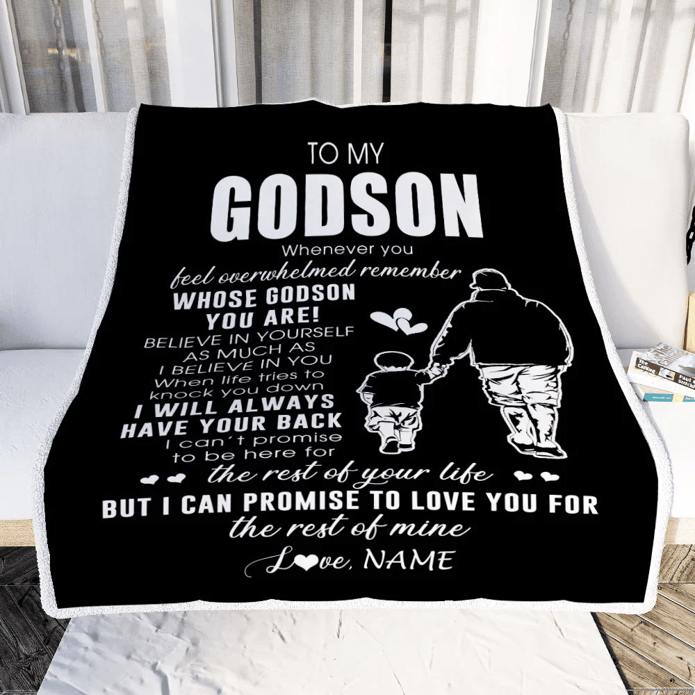 Personalized To My Godson Blanket From Godfather Whenever You Feel Overwhelmed Godson Birthday Graduation Christmas Customized Bed Fleece Throw Blanket