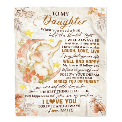 Personalized To My Daughter Blanket From Mom Dad Father Flower Elephant Moon Daughter Birthday Graduation Christmas Customized Fleece Throw Blanket