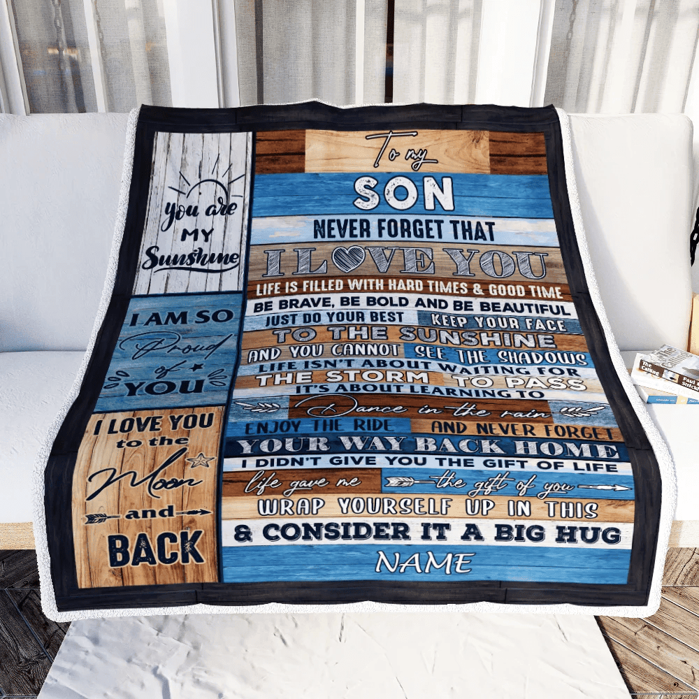 Personalized To My Son Blanket From Mom And Dad Never Forget That I Love You Wood Son Birthday Thanksgiving Christmas Customized Fleece Throw Blanket