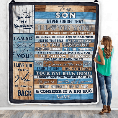 Personalized To My Son Blanket From Mom And Dad Never Forget That I Love You Wood Son Birthday Thanksgiving Christmas Customized Fleece Throw Blanket