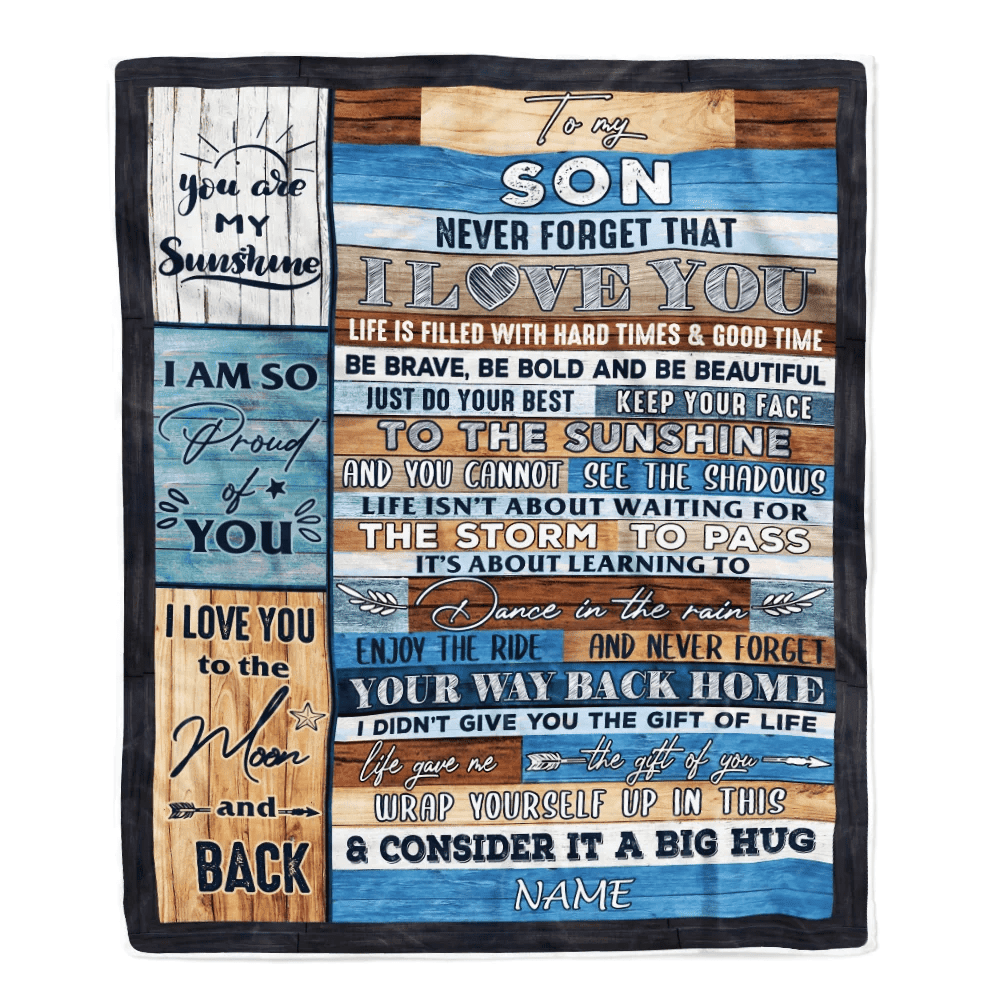 Personalized To My Son Blanket From Mom And Dad Never Forget That I Love You Wood Son Birthday Thanksgiving Christmas Customized Fleece Throw Blanket