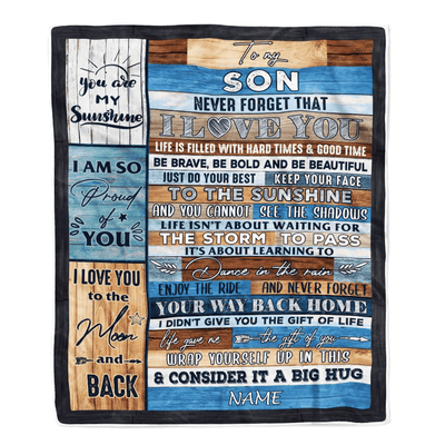 Personalized To My Son Blanket From Mom And Dad Never Forget That I Love You Wood Son Birthday Thanksgiving Christmas Customized Fleece Throw Blanket