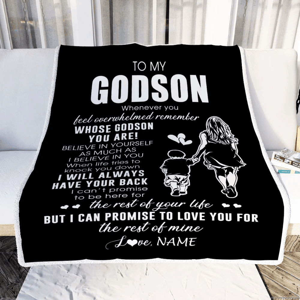 Personalized To My Godson Blanket From Godmother Whenever You Feel Overwhelmed Godson Birthday Graduation Christmas Customized Bed Fleece Throw Blanket