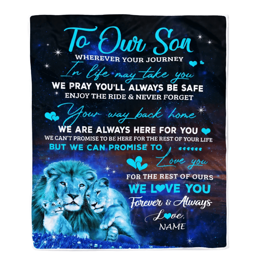 Personalized To My Son Blanket From Mom And Dad We Love You Forever And Always Lion Son Birthday Thanksgiving Christmas Customized Fleece Throw Blanket