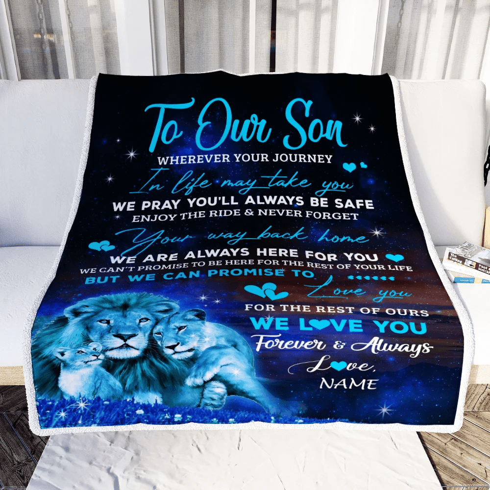 Personalized To My Son Blanket From Mom And Dad We Love You Forever And Always Lion Son Birthday Thanksgiving Christmas Customized Fleece Throw Blanket