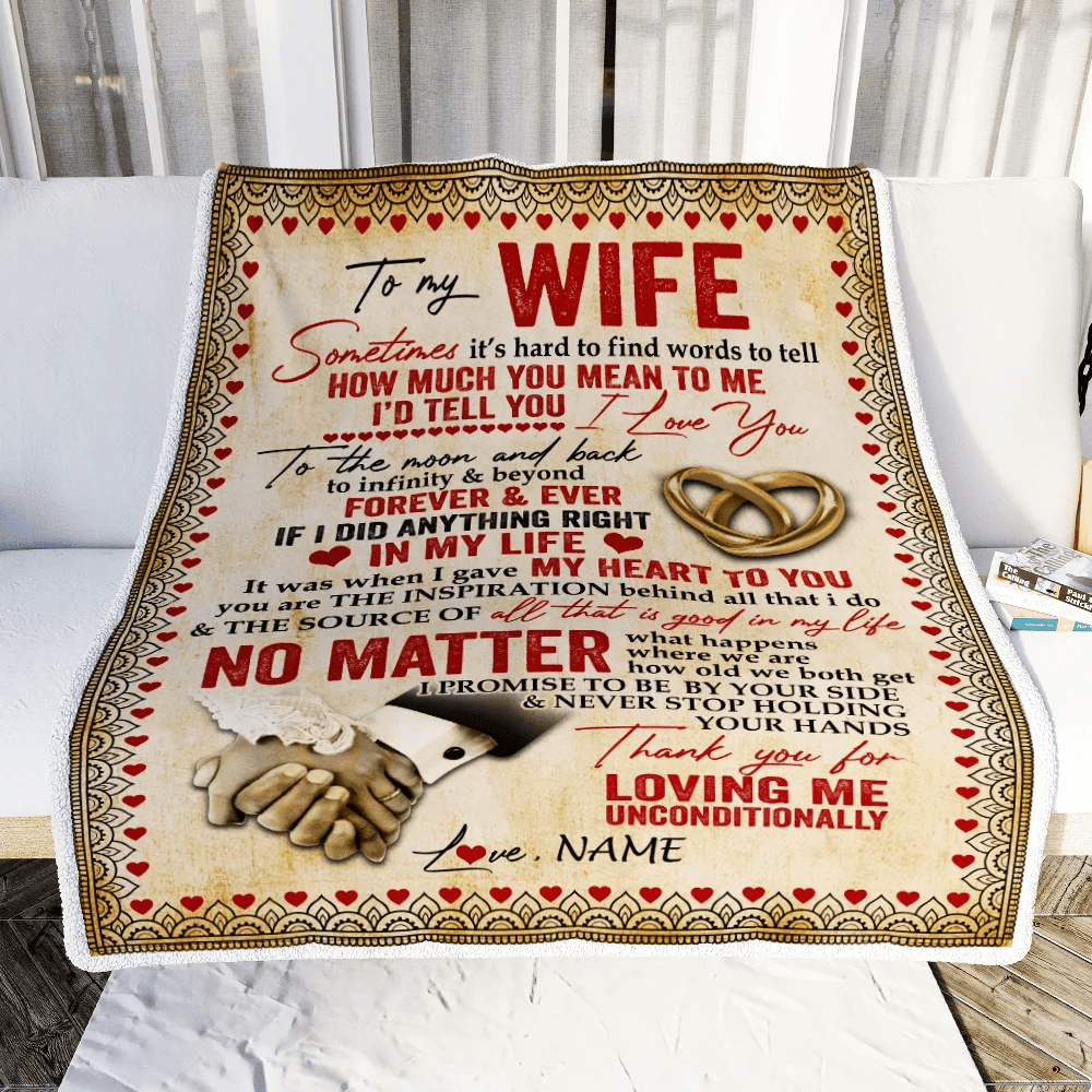 Personalized To My Wife Blanket From Husband Sometimes It's Hard To Find Words Love Wife Valentine's Birthday Wedding Anniversary Christmas Fleece Blanket