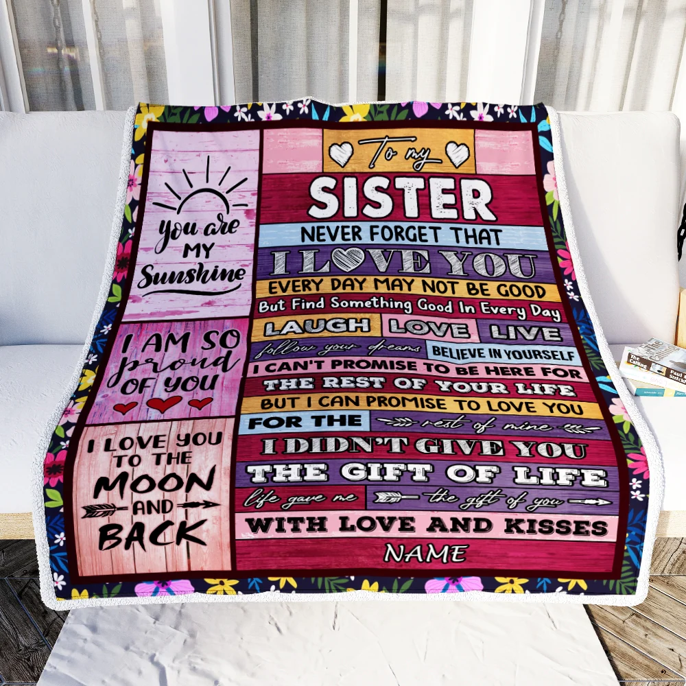 Personalized to My Sister Blanket from Sister Brother Wood Laugh Love Live Believe Sister Birthday Thanksgiving Christmas Customized Fleece Throw Blanket
