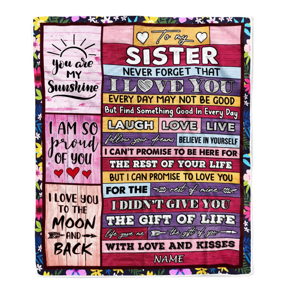 Personalized to My Sister Blanket from Sister Brother Wood Laugh Love Live Believe Sister Birthday Thanksgiving Christmas Customized Fleece Throw Blanket