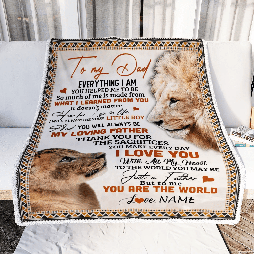 Personalized To My Dad Blanket From Son Lion My Loving Father I Love You Dad Father's Day Birthday Thanksgiving Christmas Customized Fleece Blanket