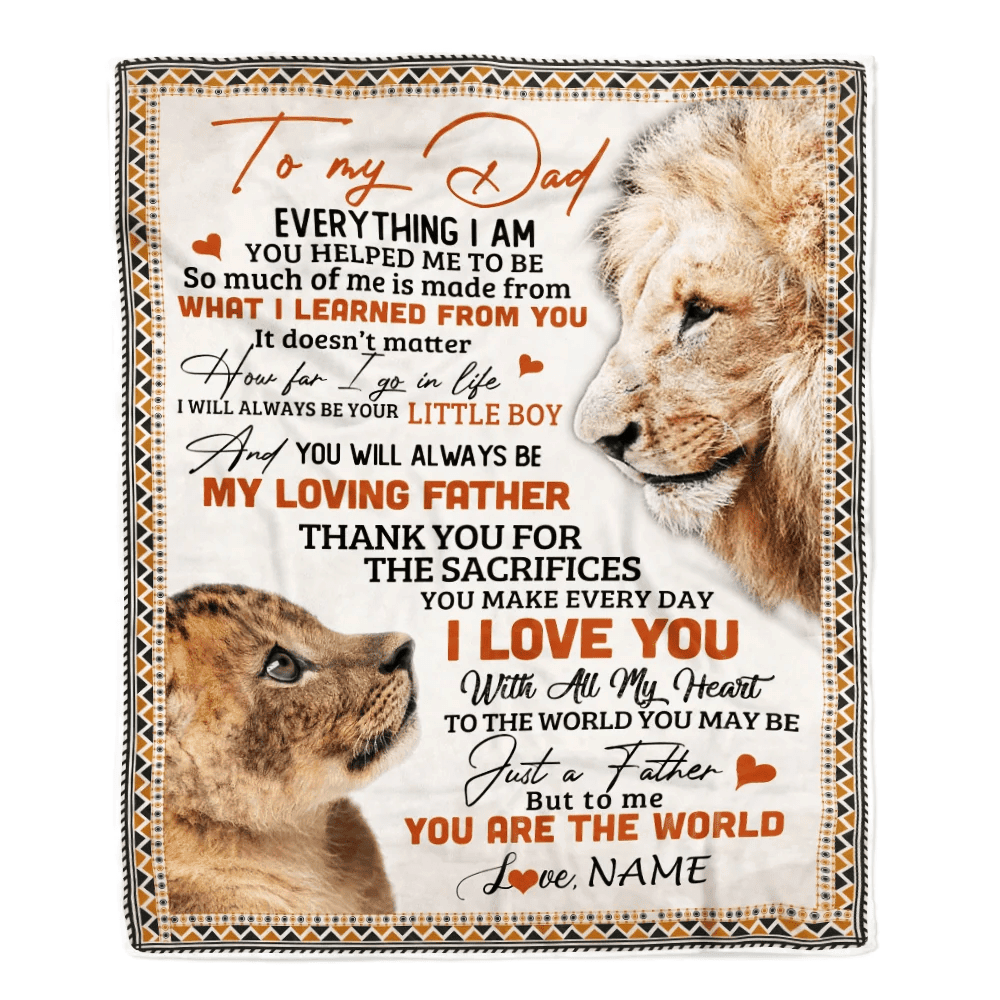 Personalized To My Dad Blanket From Son Lion My Loving Father I Love You Dad Father's Day Birthday Thanksgiving Christmas Customized Fleece Blanket