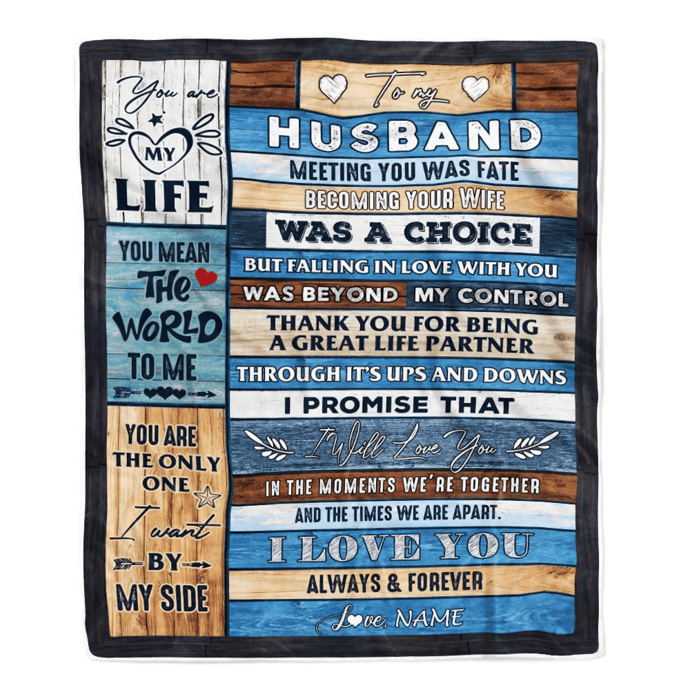 Personalized To My Husband Blanket from Wife Wood You Are My Life Husband Birthday Anniversary Valentines Day Christmas Customized Bed Fleece Throw Blanket