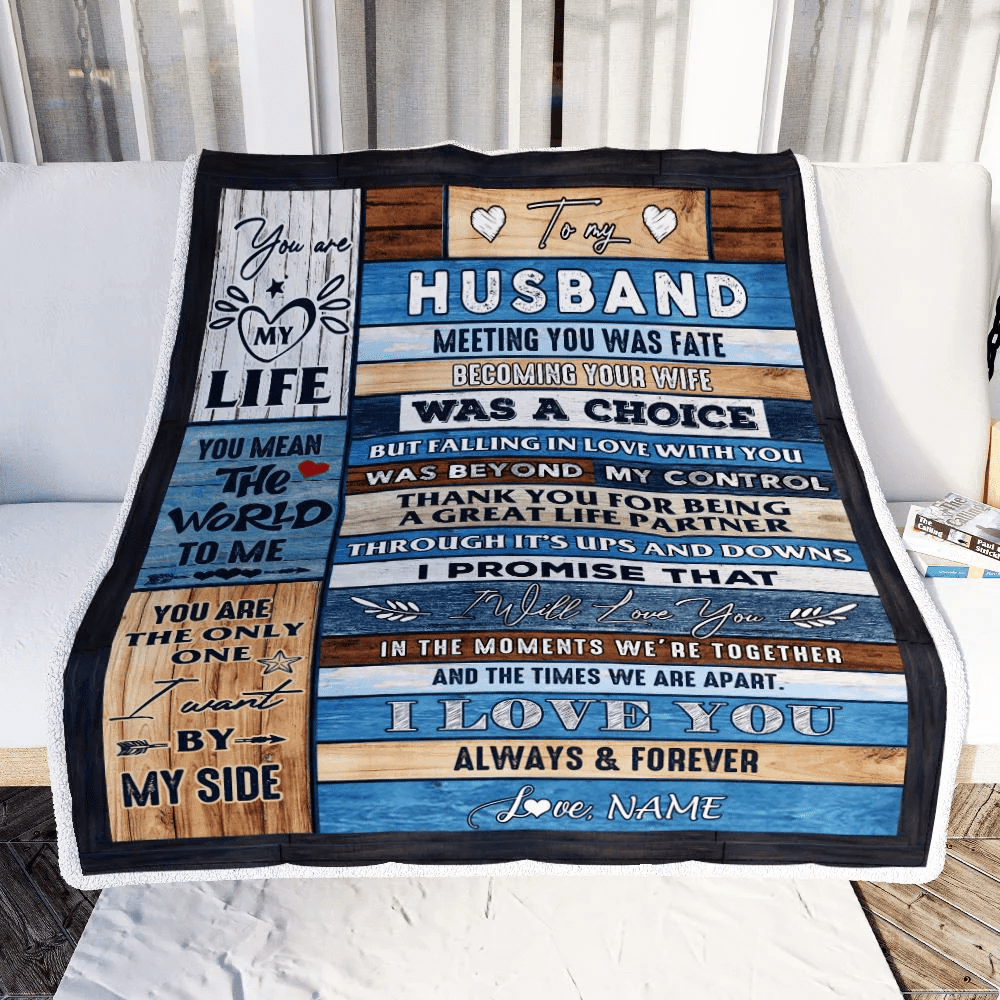 Personalized To My Husband Blanket from Wife Wood You Are My Life Husband Birthday Anniversary Valentines Day Christmas Customized Bed Fleece Throw Blanket