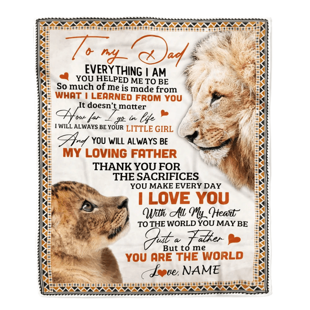 Personalized To My Dad Blanket From Daughter Lion My Loving Father I Love You Dad Father's Day Birthday Thanksgiving Christmas Customized Fleece Blanket