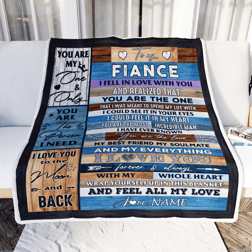 Personalized To My Fiance Blanket From Fiancee's Name Wood I Fell In Love With You Fiance Anniversary Valentines Day Wedding Christmas Fleece Throw Blanket