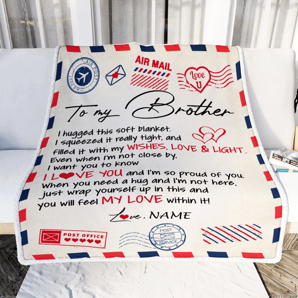 Personalized To My Brother Blanket From Sister Air Mail Letter I Love You Brother Birthday Christmas Thanksgiving Customized Fleece Throw Blanket
