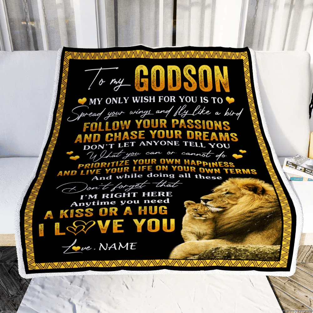 Personalized To My Godson Blanket From Godfather Lion My Only Wish For You Godson Birthday Graduation Christmas Customized Bed Fleece Throw Blanket