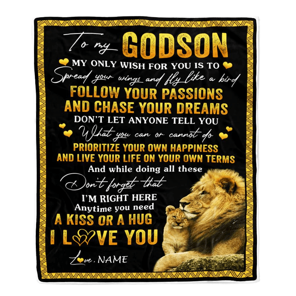 Personalized To My Godson Blanket From Godfather Lion My Only Wish For You Godson Birthday Graduation Christmas Customized Bed Fleece Throw Blanket