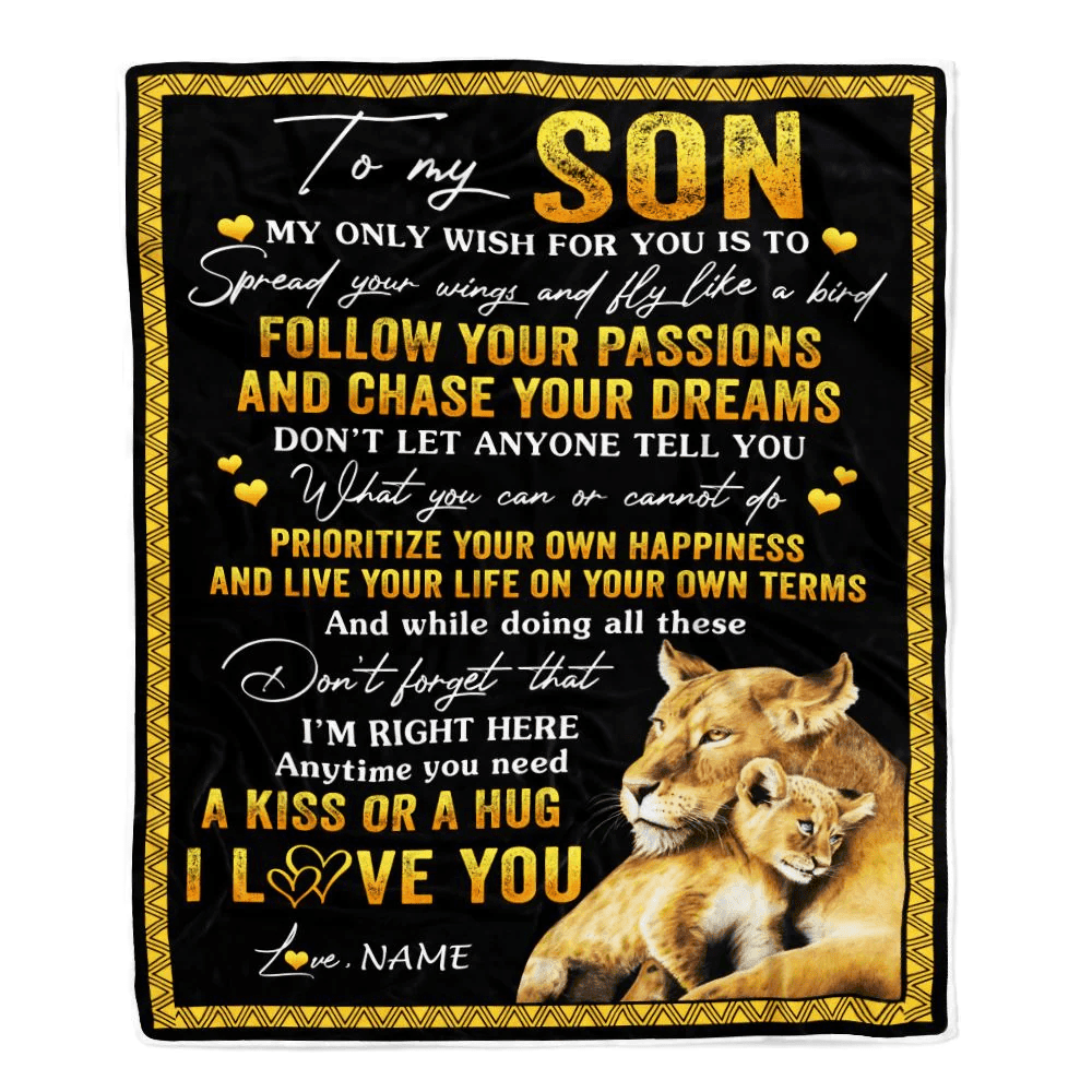 Personalized To My Son Blanket From Mom Mother Lion My Only Wish For You Son Birthday Graduation Christmas Customized Bed Fleece Throw Blanket