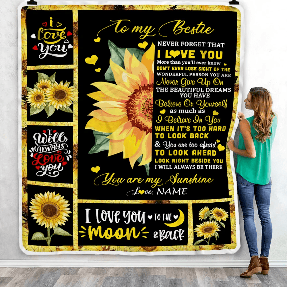 Personalized To My Bestie Blanket From Friend Sister Never Forget I Love You Sunflower Bestie Birthday Graduation Christmas Customized Fleece Throw Blanket