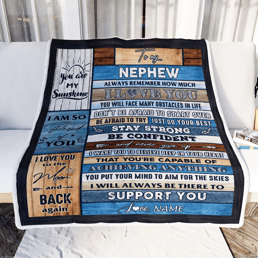 Personalized To My Nephew Blanket From Aunt Auntie Uncle Wood How Much I Love You Niece Birthday Graduation Travel Christmas Customized Fleece Throw Blanket