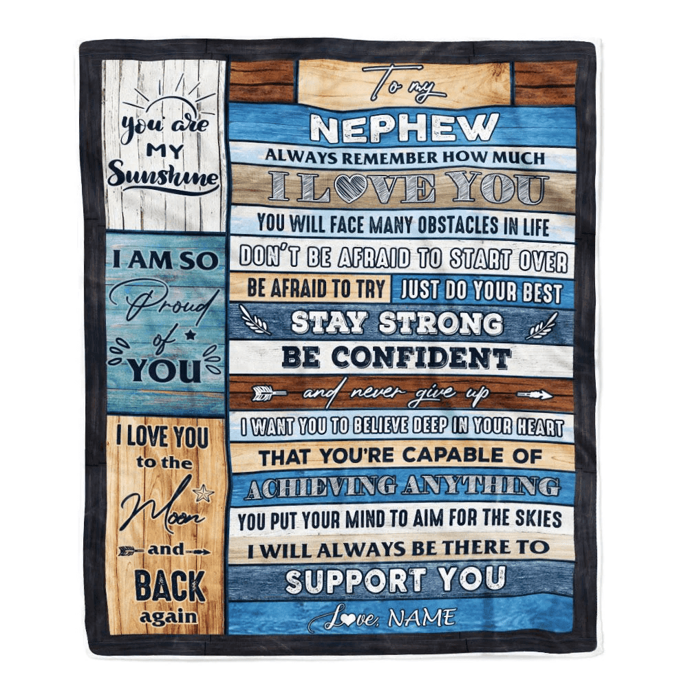 Personalized To My Nephew Blanket From Aunt Auntie Uncle Wood How Much I Love You Niece Birthday Graduation Travel Christmas Customized Fleece Throw Blanket