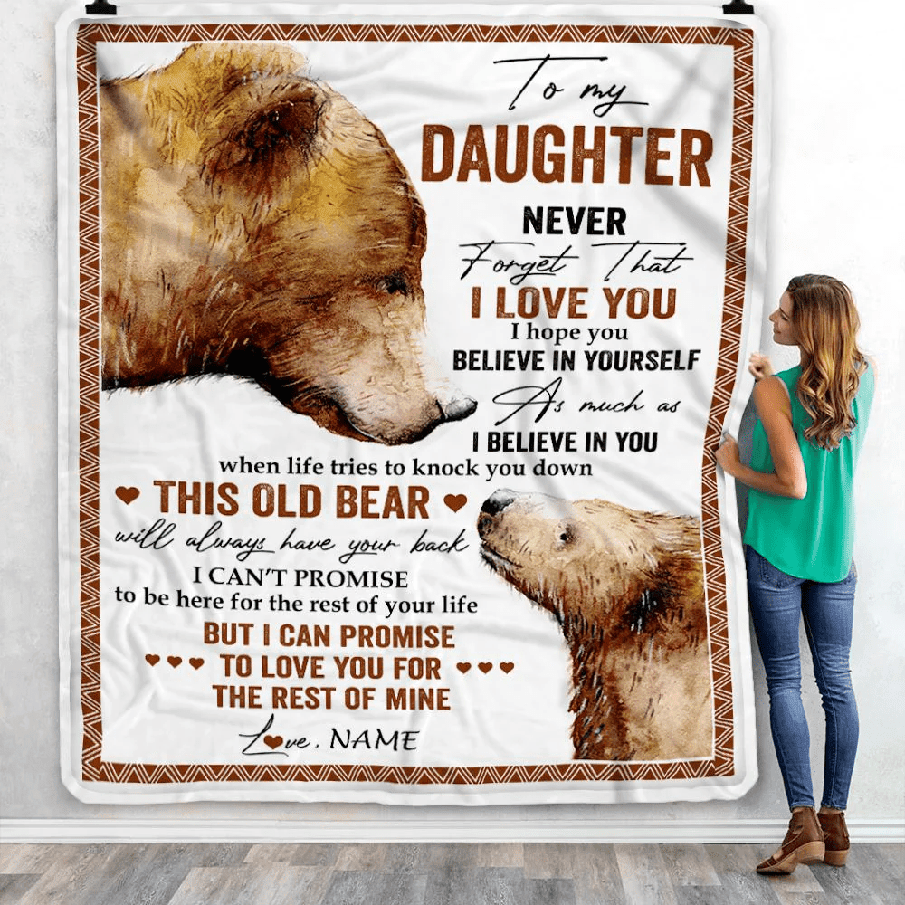 Personalized To My Daughter Blanket From Mom Dad Never Forget That I Love You Bear Daughter Birthday Graduation Christmas Customized Bed Fleece Throw Blanket