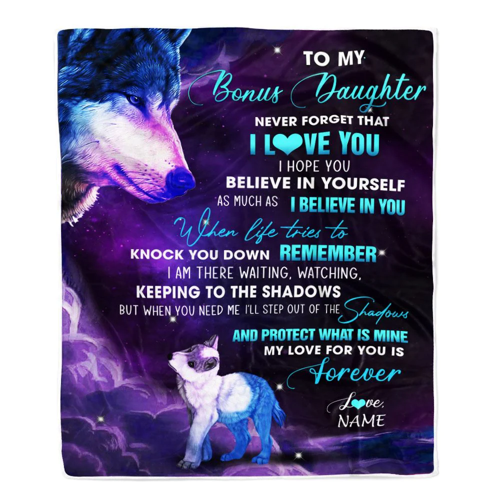 Personalized To My Bonus Daughter Blanket From Mom Wolf Moon My Love For You Is Forever Stepdaughter Birthday Graduation Christmas Customized Fleece Blanket