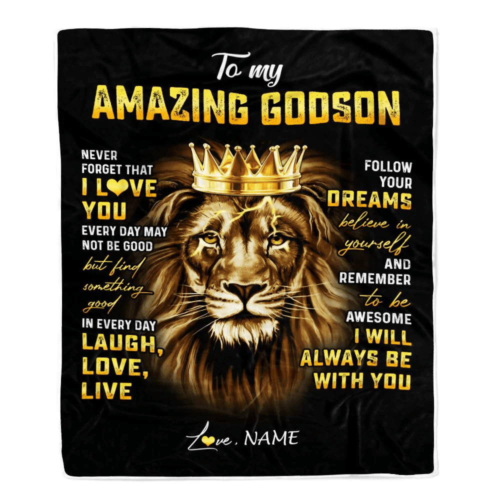 Personalized To My Godson Blanket From Godmother Never Forget I Love You Lion Godson Birthday Graduation Christmas Customized Bed Fleece Throw Blanket