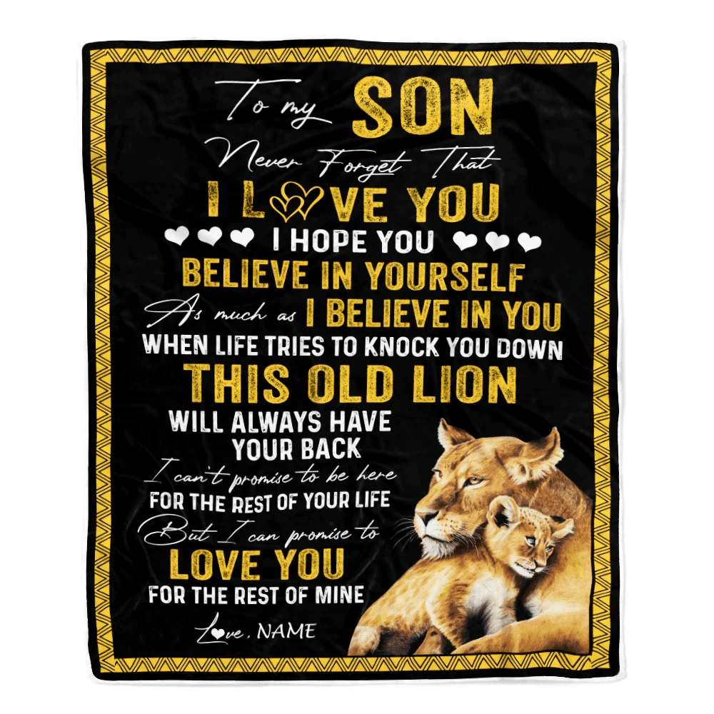 Personalized To My Son Blanket From Mom This Old Lion Love You Son Birthday Graduation Christmas Customized Fleece Blanket