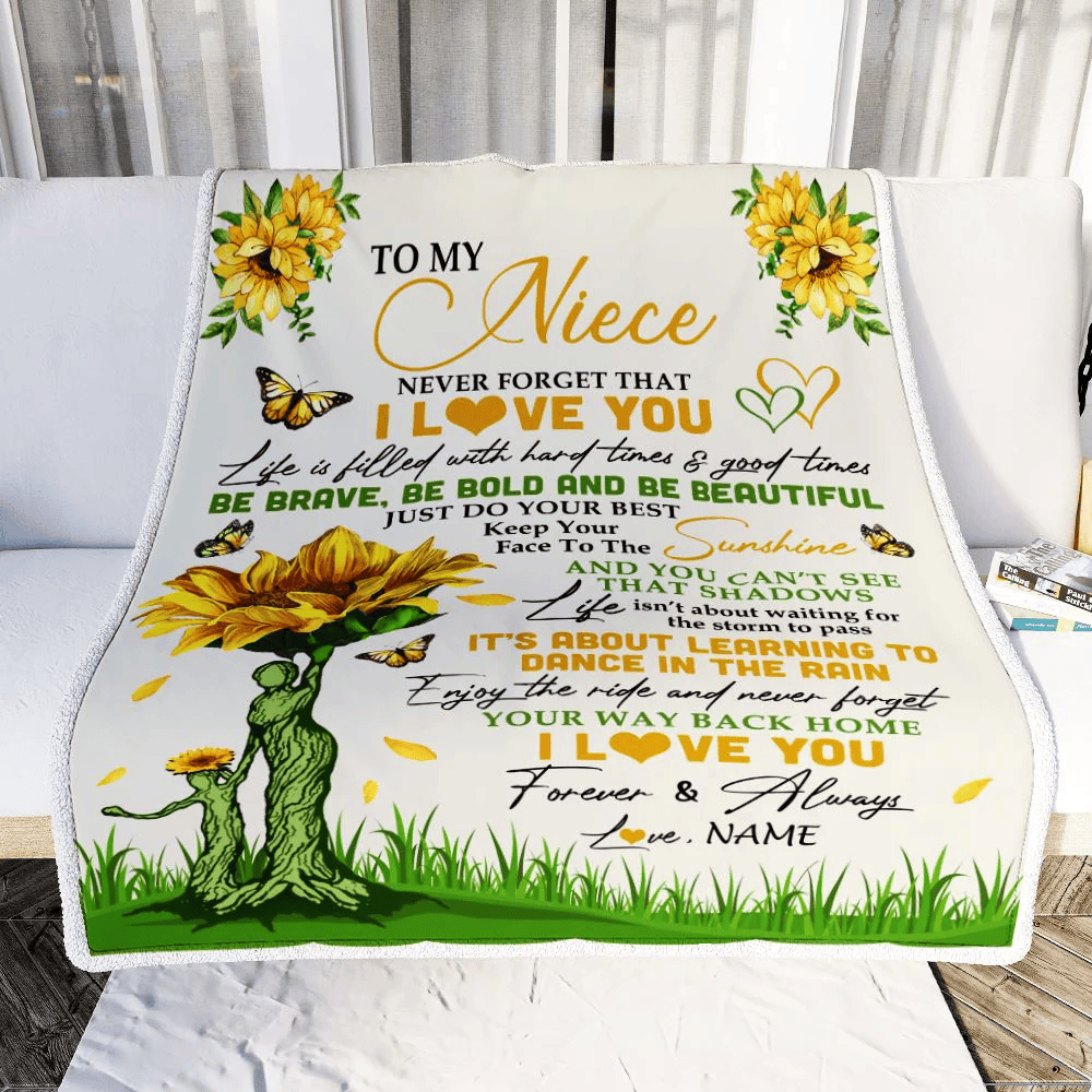 Personalized To My Niece Blanket From Aunt Auntie Never Forget That I Love You Sunflower Niece Birthday Graduation Christmas Customized Fleece Throw Blanket