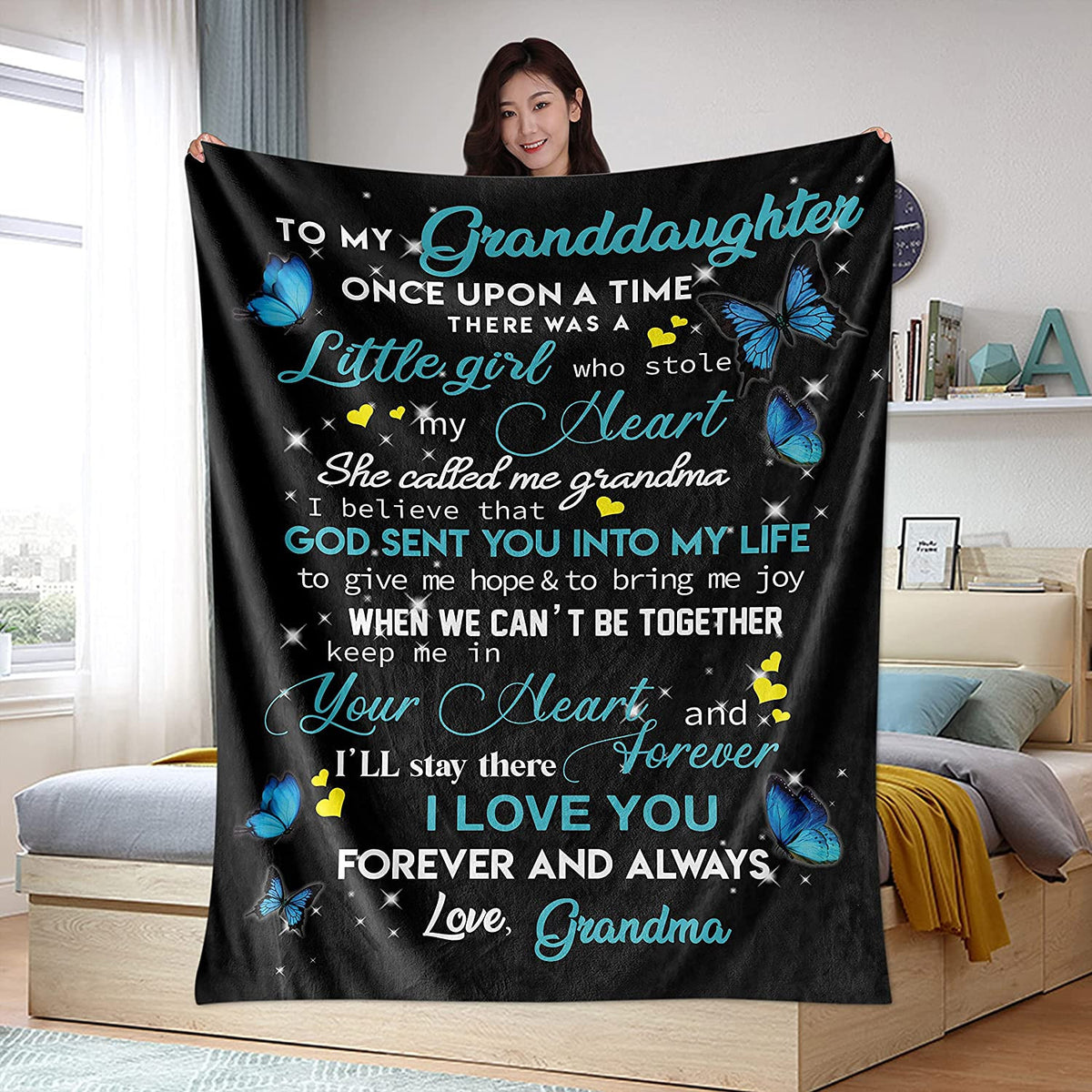 Gifts for Granddaughter from Grandma - Personalized Blankets Mothers Day Birthday Graduation Back to School Butterfly Gift