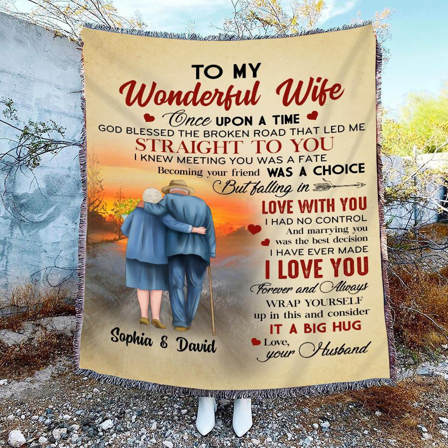 Personalized Blanket - To My Wonderful Wife Old Couple From Husband Valentines Day Christmas Birthday Anniversary Gift Gift For Her Him