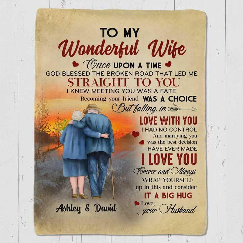 Personalized Blanket - To My Wonderful Wife Old Couple From Husband Valentines Day Christmas Birthday Anniversary Gift Gift For Her Him